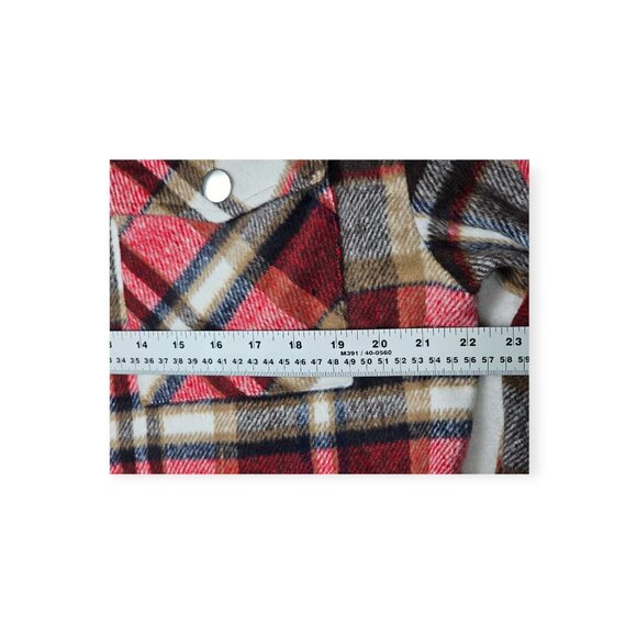 Oversized Red & Beige Plaid Flannel Button-Down Shirt Size S Dual Chest Pockets - Picture 4 of 9